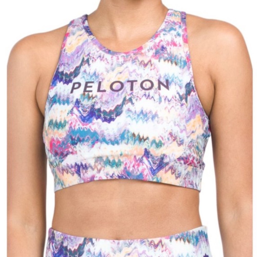 Peloton Womens XL High Neck Sports Bra Multi Color Abstract Chevron Keyhole Back